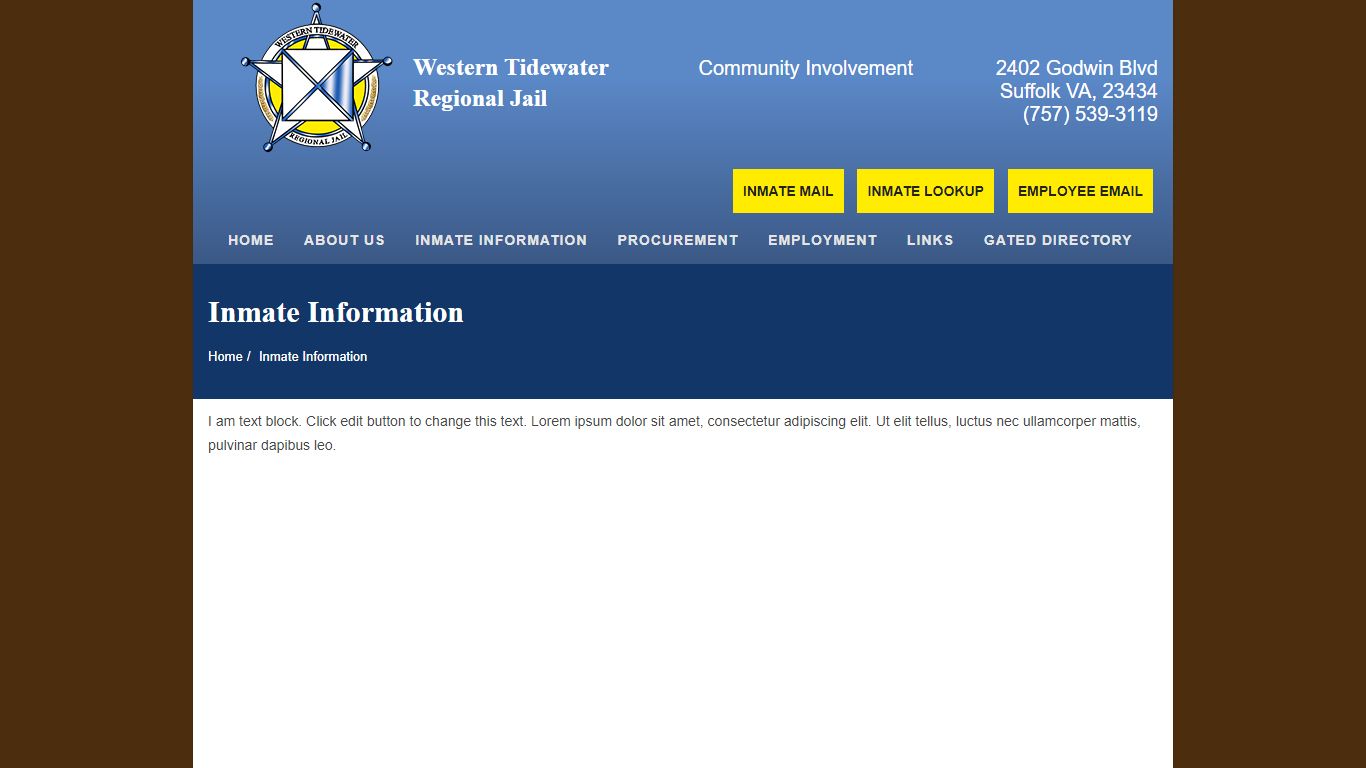Inmate Information – Western Tidewater Regional Jail