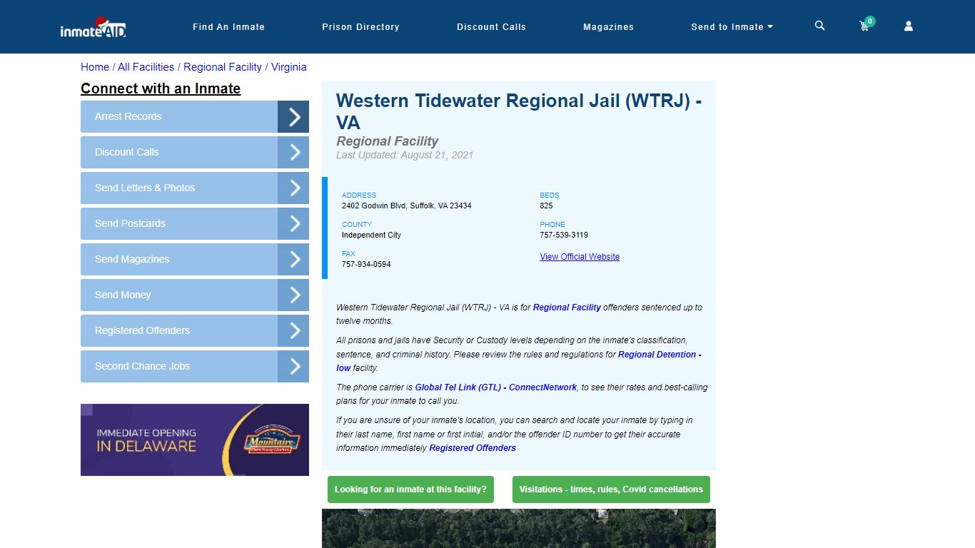 Western Tidewater Regional Jail (WTRJ) - VA - Inmate Search - Suffolk, VA