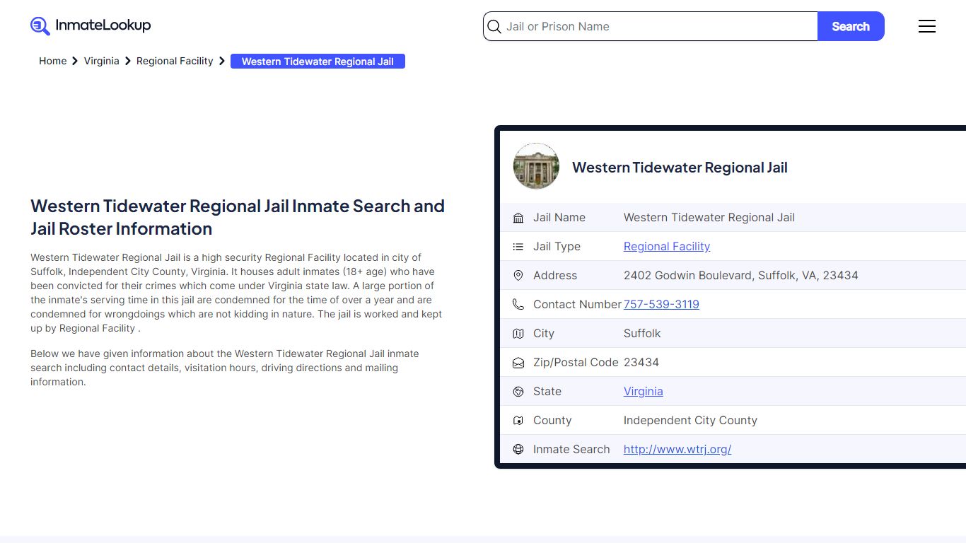 Western Tidewater Regional Jail Inmate Search, Jail Roster, Bookings ...