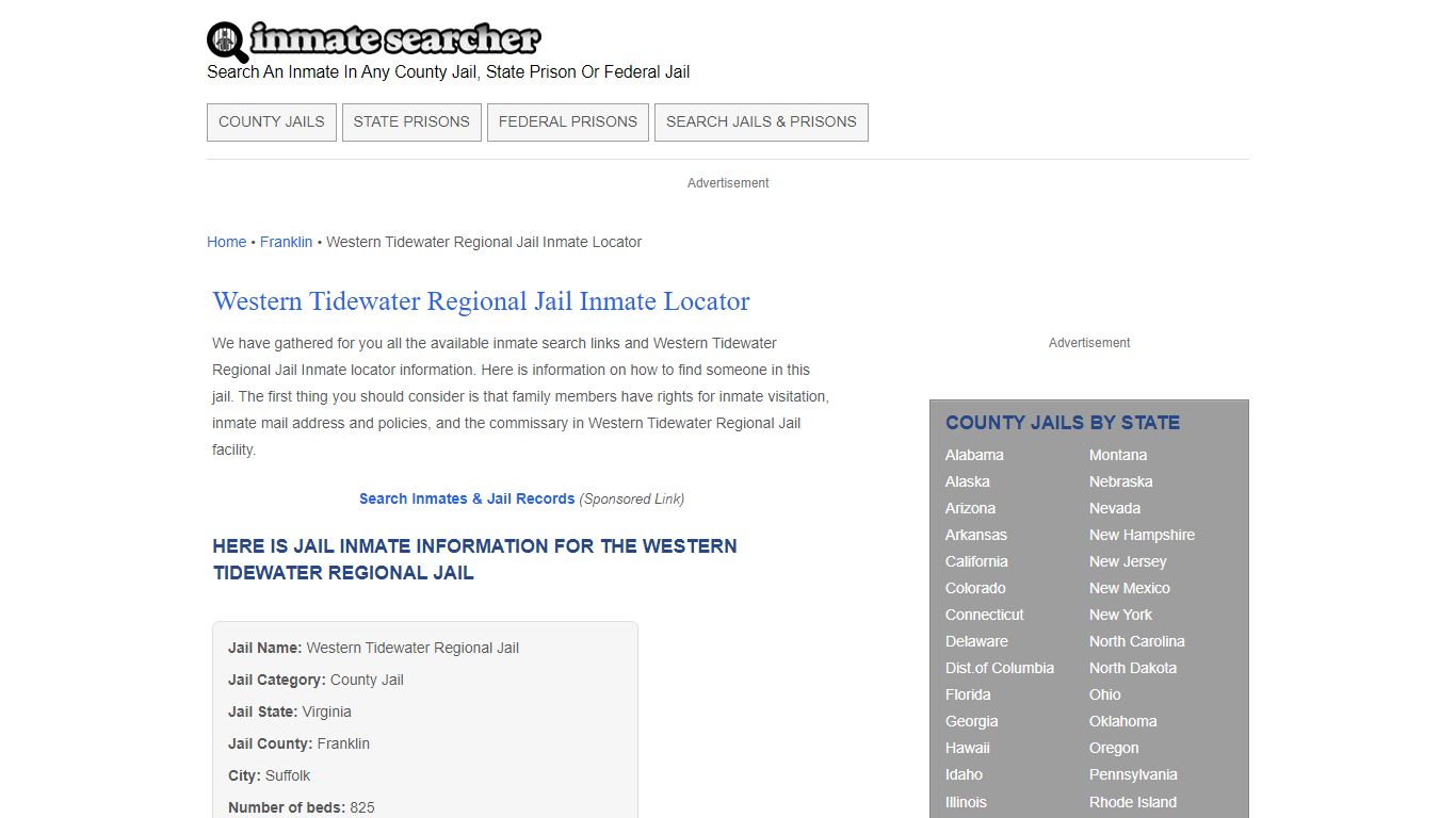 Western Tidewater Regional Jail Inmate Locator - Inmate Searcher