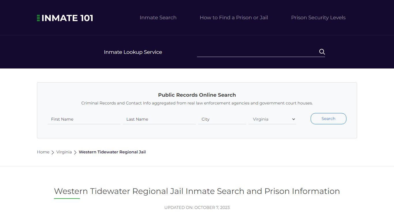 Western Tidewater Regional Jail Inmate Search, Visitation, Phone no ...